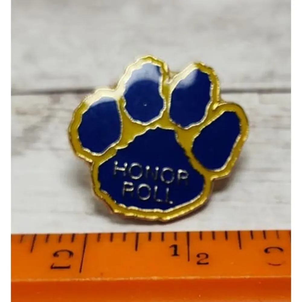 Blue & Gold Paw Print Honor Roll Pin for a Hat, Lanyard, Jacket or Backpack